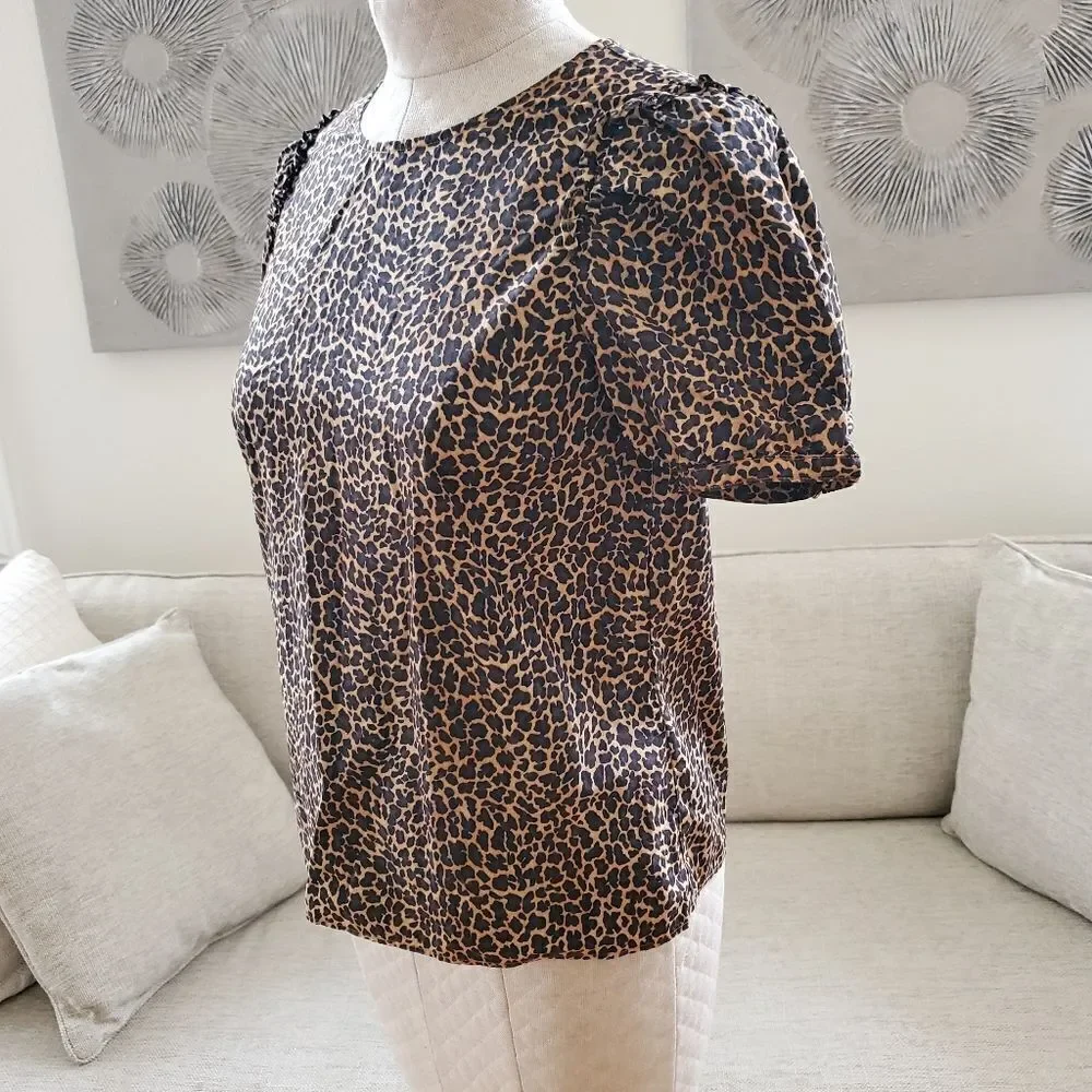 J. Crew Short Sleeve Puff Sleeve Leopard Print Top Size XS